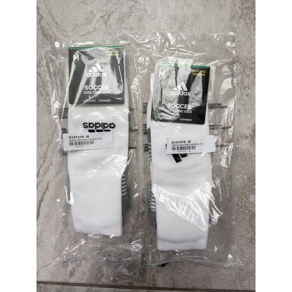 2 Pairs Adidas Unisex Copa Zone Soccer Socks Men/Women/Youth Sz M White/White